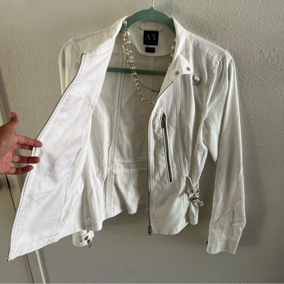 ARMANI EXCHANGE White Moto Jacket Linen Jean Jacket - Picture 4 of 4